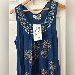 Jessica Taylor Navy Maxi Dress with Gold Pineapple Design